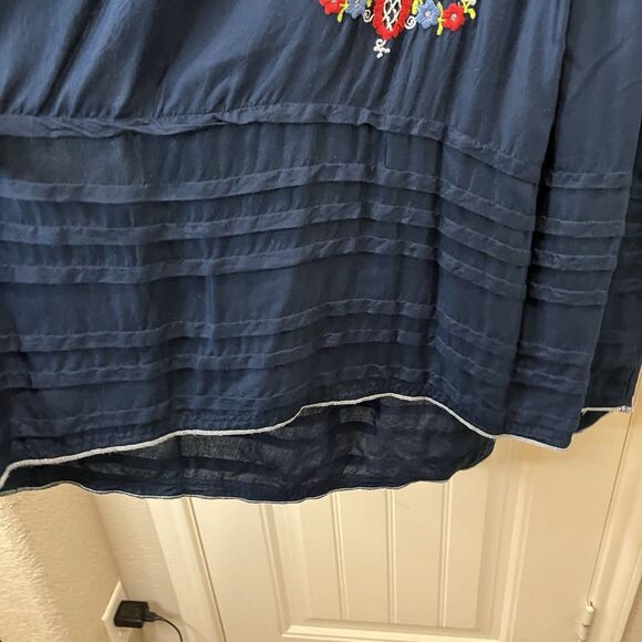 Kyla Seo Blue Red Floral Embroidered Tassels Peasant Boho Hippie Top Size L - Picture 4 of 11